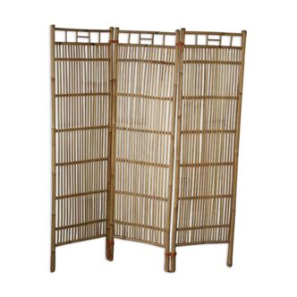 Screen 3 panels bamboo, rattan and wicker 1970 vintage