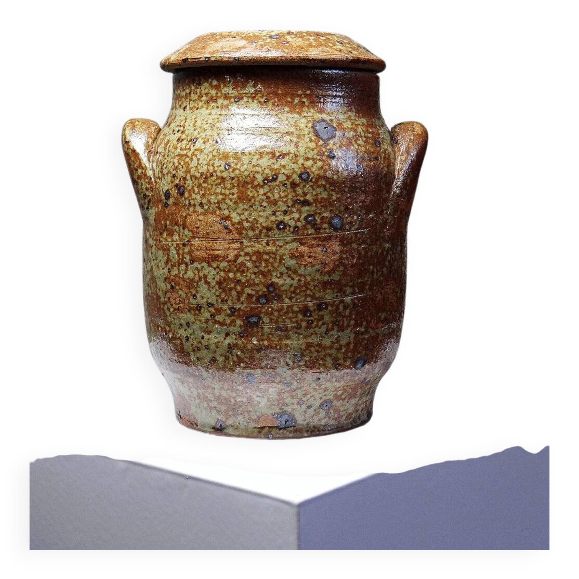 Decorative pot for spices in vintage Baudat style glazed artisanal stoneware.