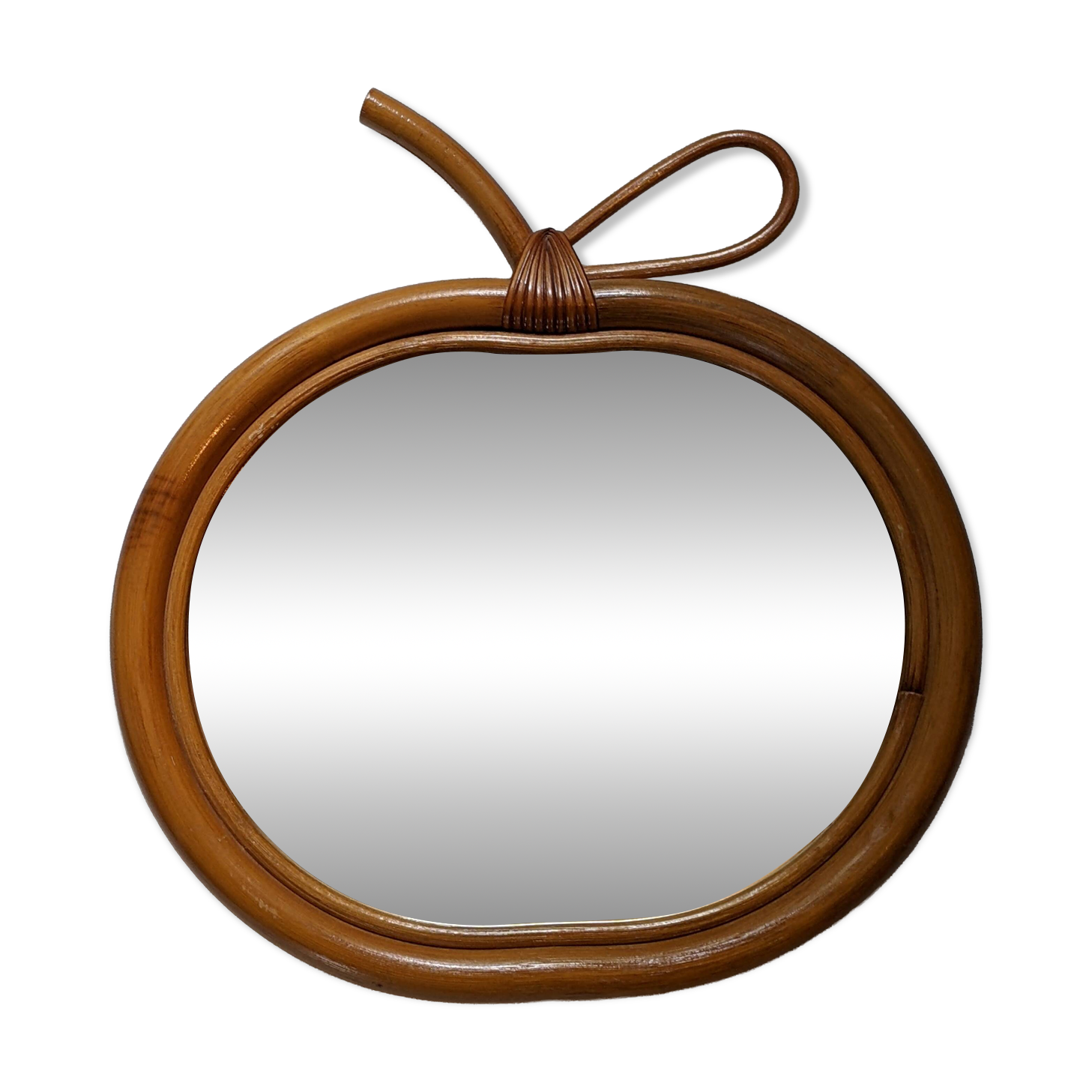 Vintage apple mirror in bamboo rattan from the 70s.