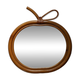 Miroir vintage pomme en rotin bambou années 70
