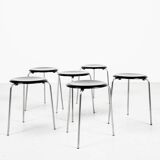 Midcentury set of 6 Dot stools in black by Arne Jacobsen for Fritz Hansen, 1964