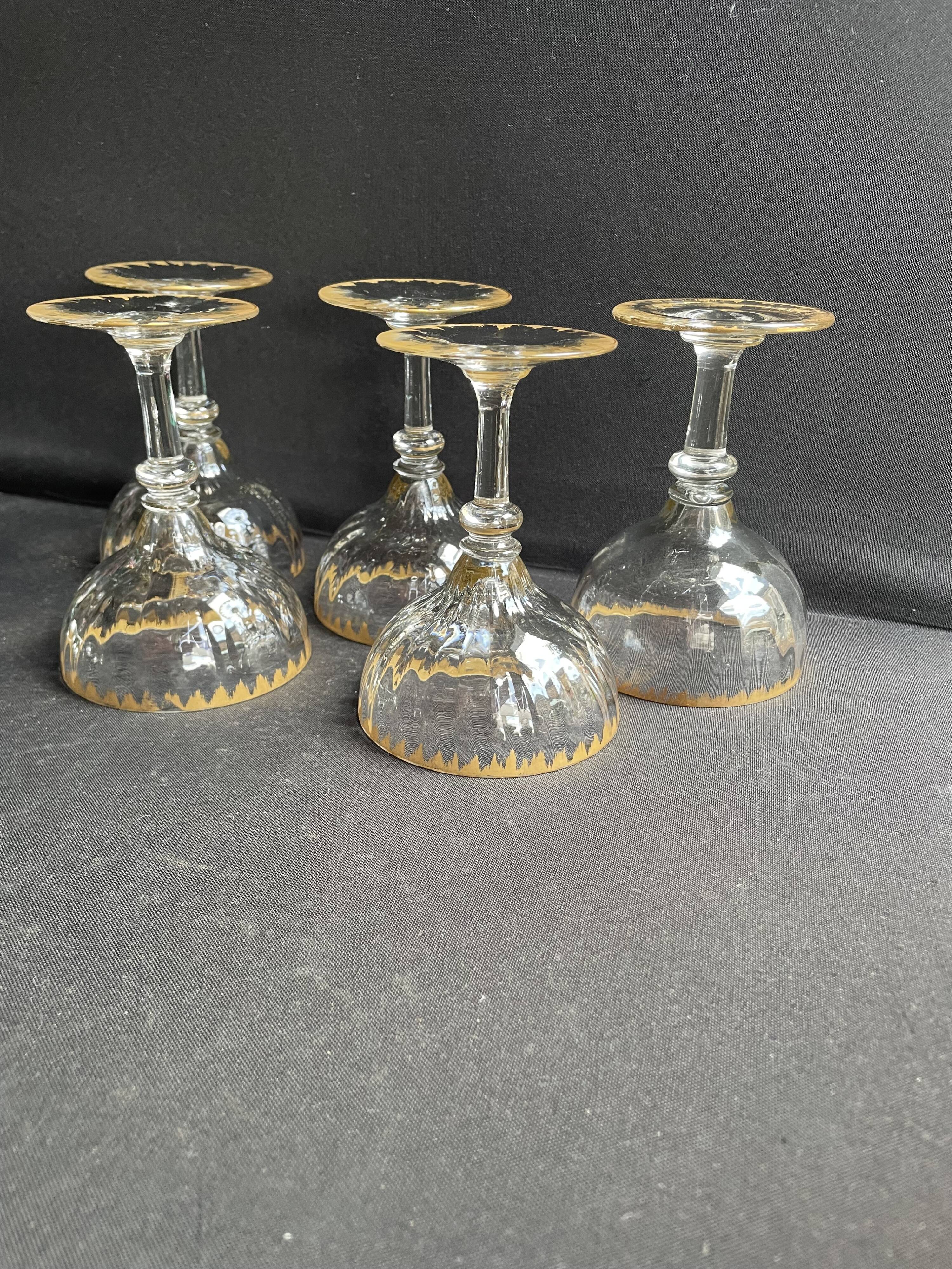 5 Gold Putoisé Champagne Glasses – Legras Pierrefonds 19th Century Service