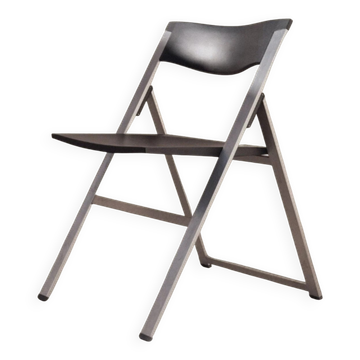 Tecno P08 Folding Chair by Justus Kolberg - Steel Frame, Black Plastic Seat, Made in Italy, 1990s