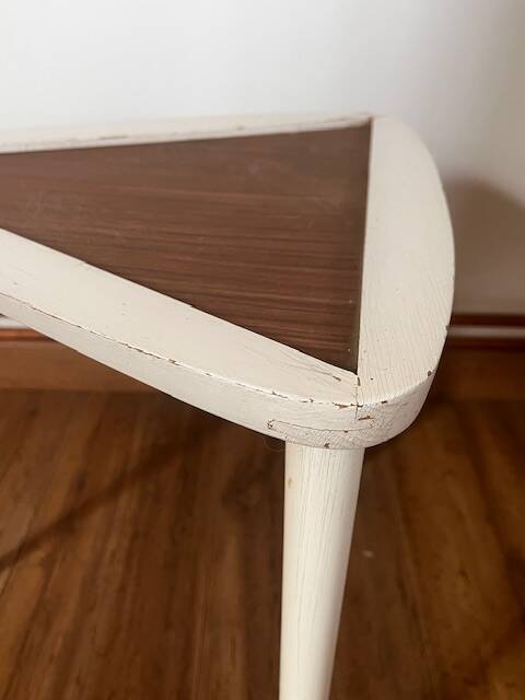 Arthur Umanoff white and wood tripod coffee table