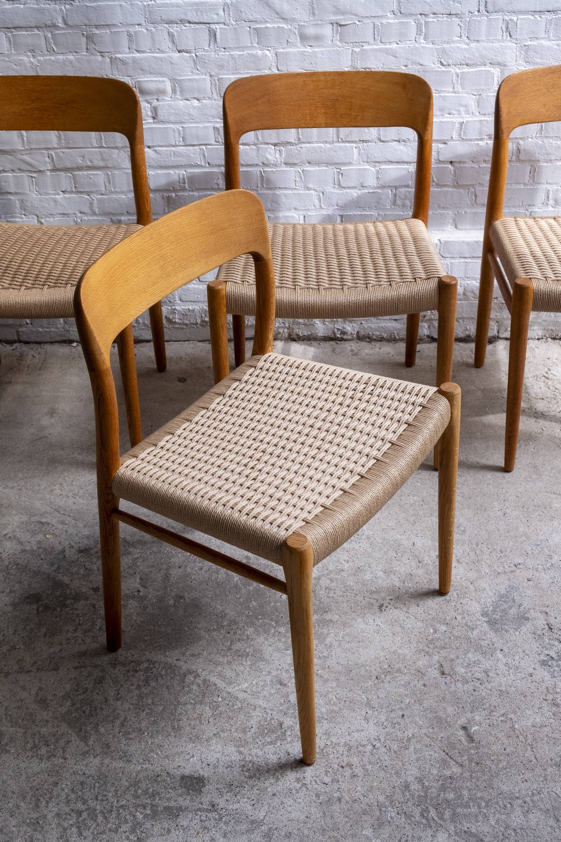 4x Niels Møller chair Model 75 in Oak, 1960s Denmark