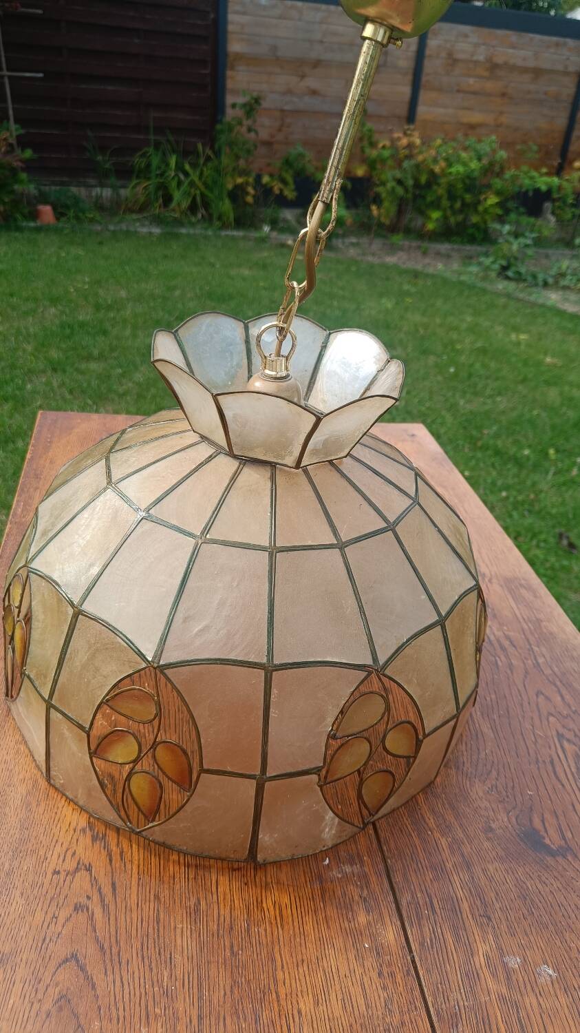 Mother-of-pearl and brass pendant light