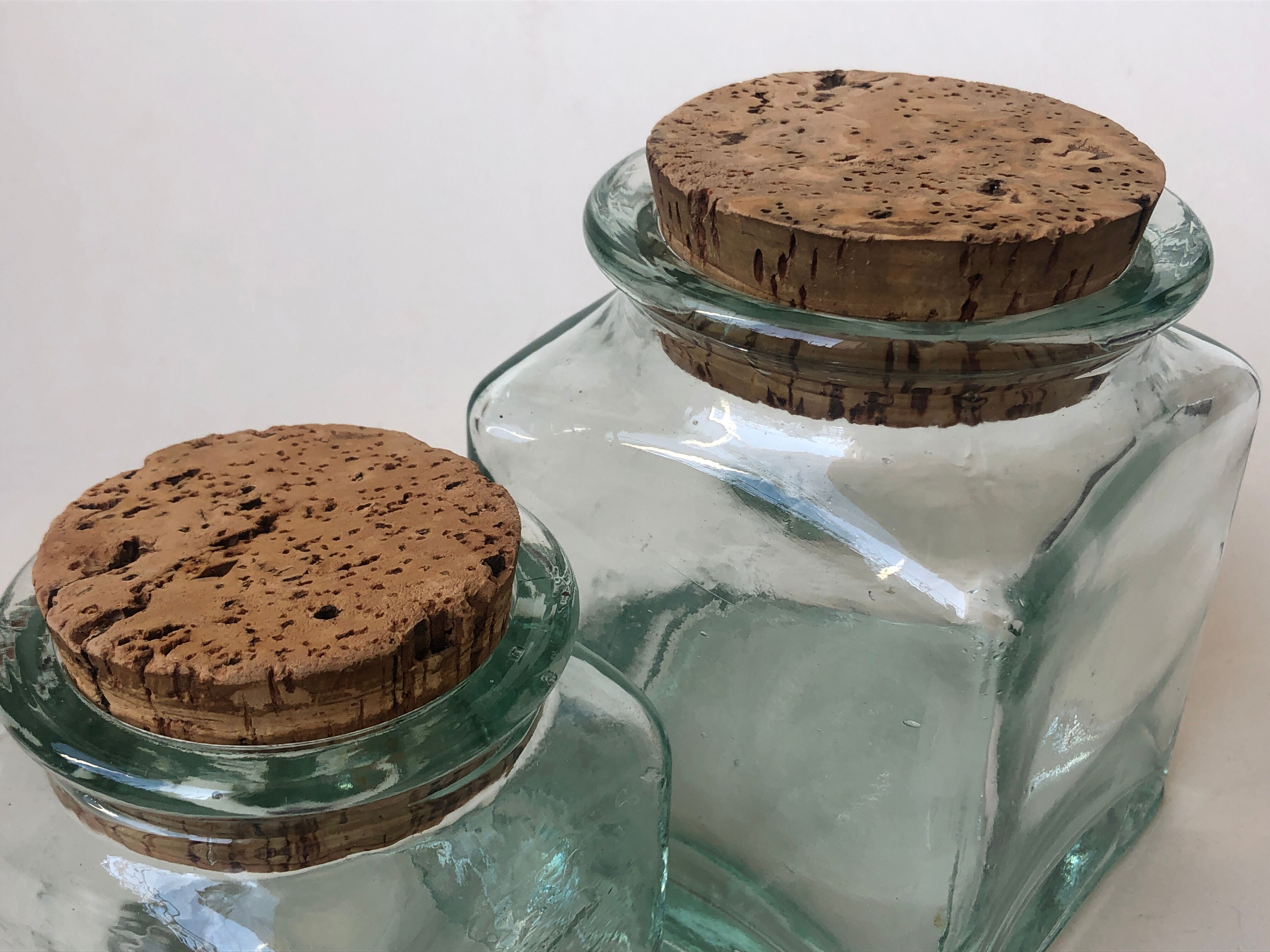 Set of 5 jars glass and Cork. 1970