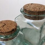 Set of 5 jars glass and Cork. 1970