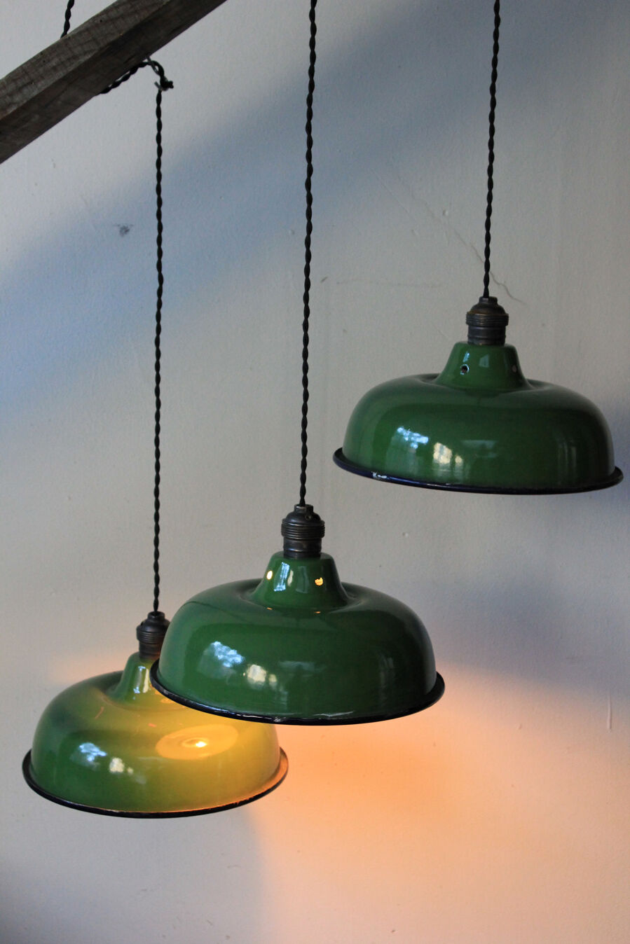 Abat jour emaillé lampe industrielle vert bouteille