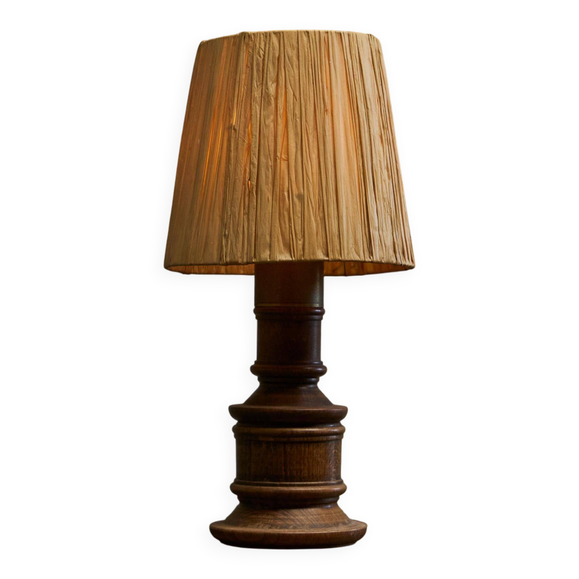 Mid-Century Accent Table Lamp in Solid Oak and Patinated Brass