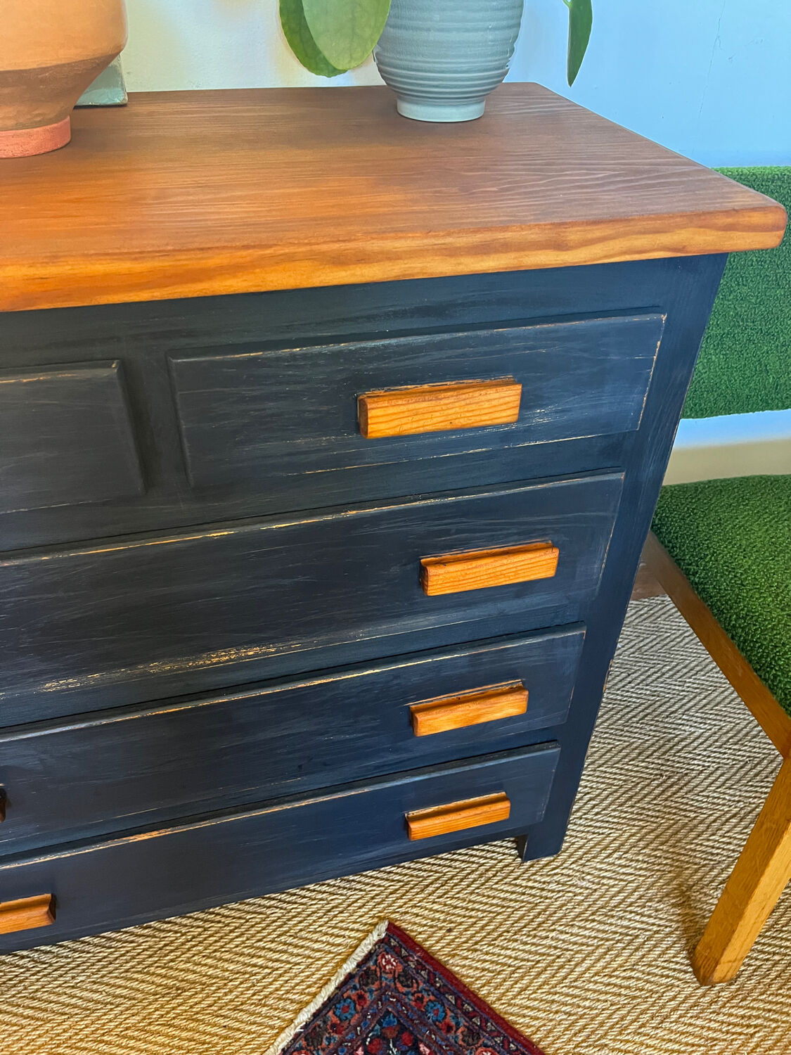 Vintage patinated black craft furniture style chest of drawers