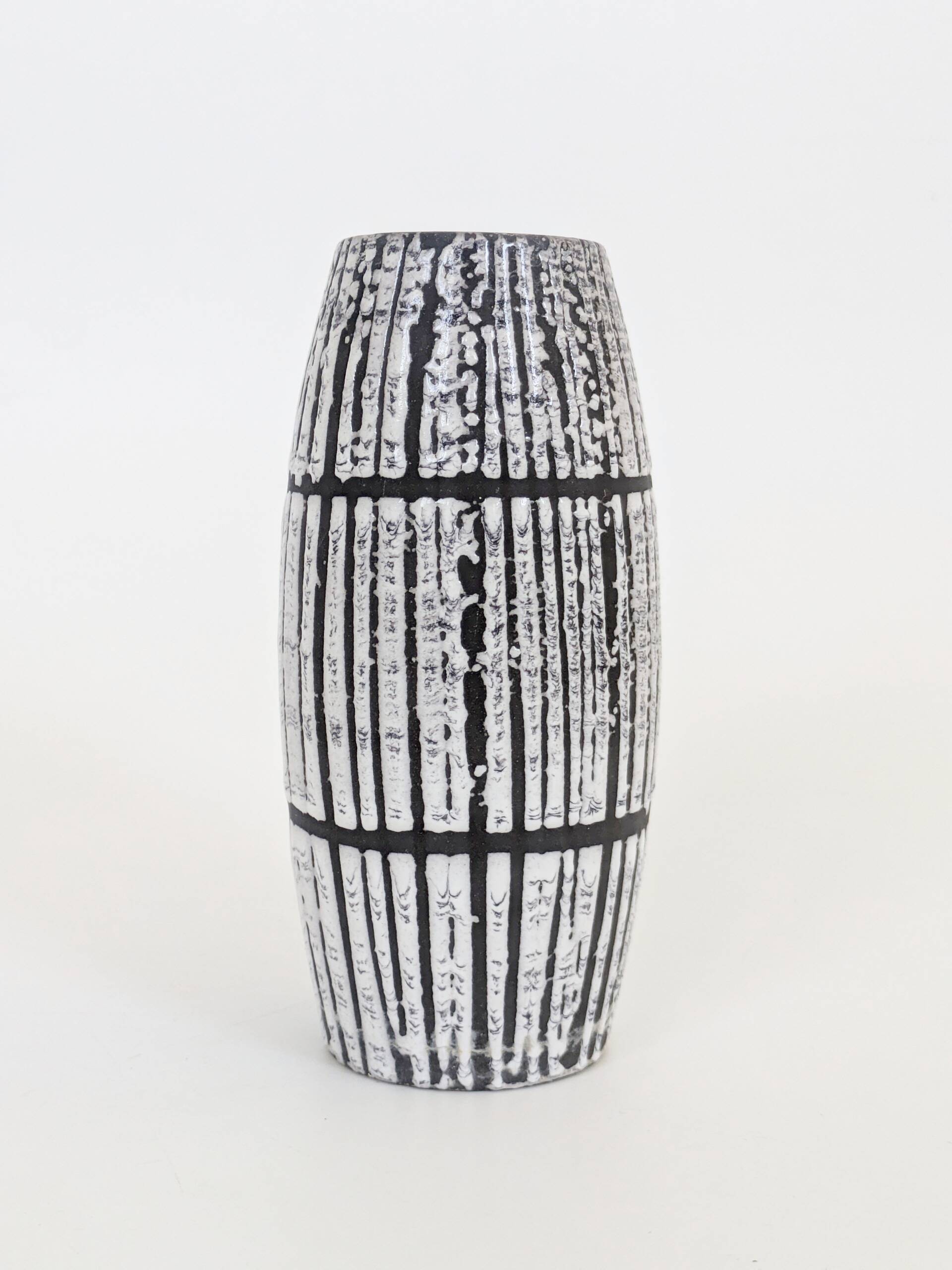 Vase Scheurich Bambus Rayé Noir Blanc Europ Linie West Germany années 60