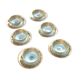 Suite of 6 coffee cups Finely Gilded Decoration Porcelaine Limoges France 60 D