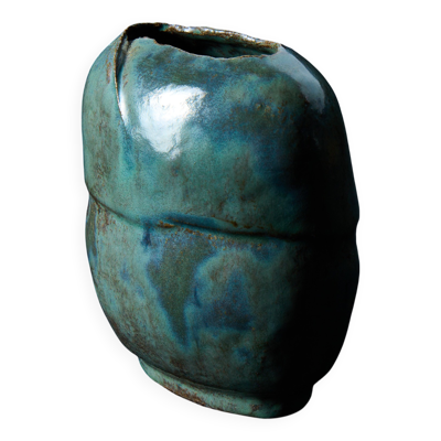 Vase en céramique artisanale bleu-vert – pièce unique
