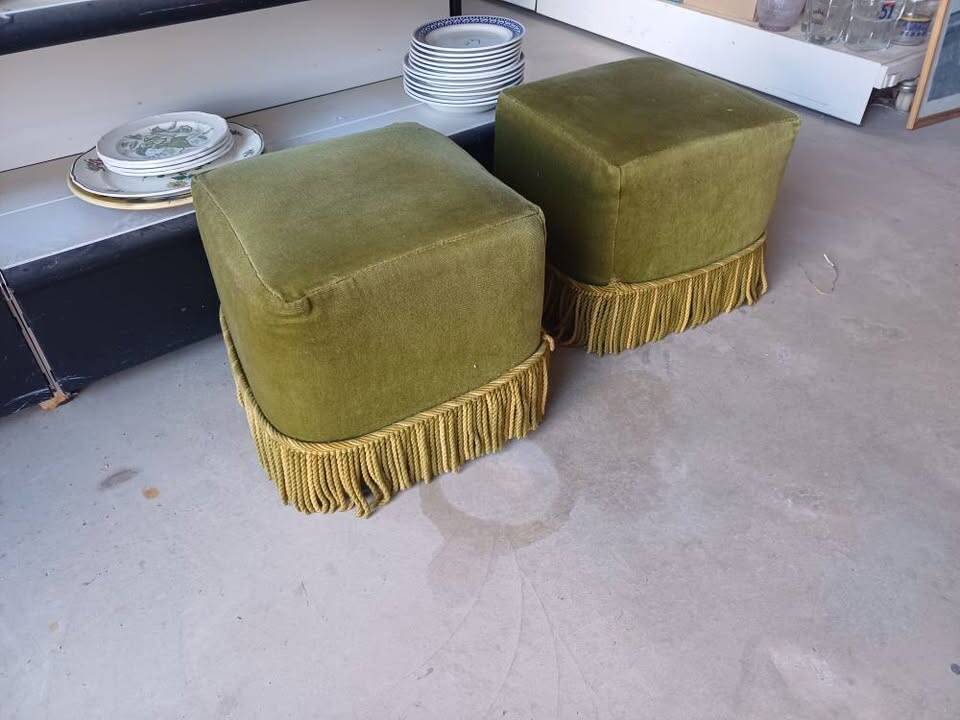 Pair of fringed toadstool poufs