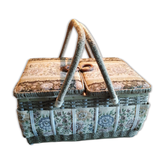 Box basket sewing 2 handles fabric 1960 1970