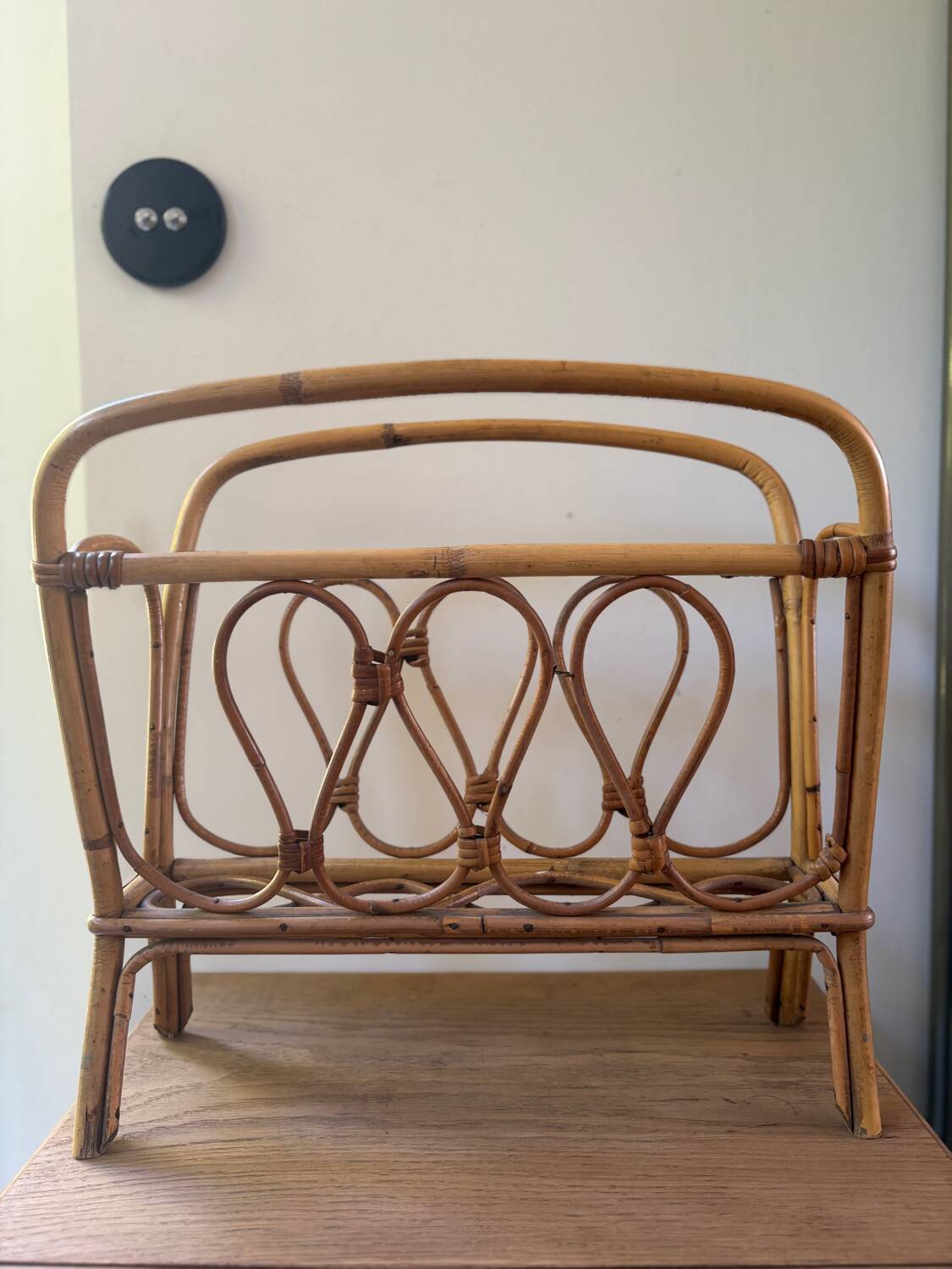 Vintage rattan magazine rack