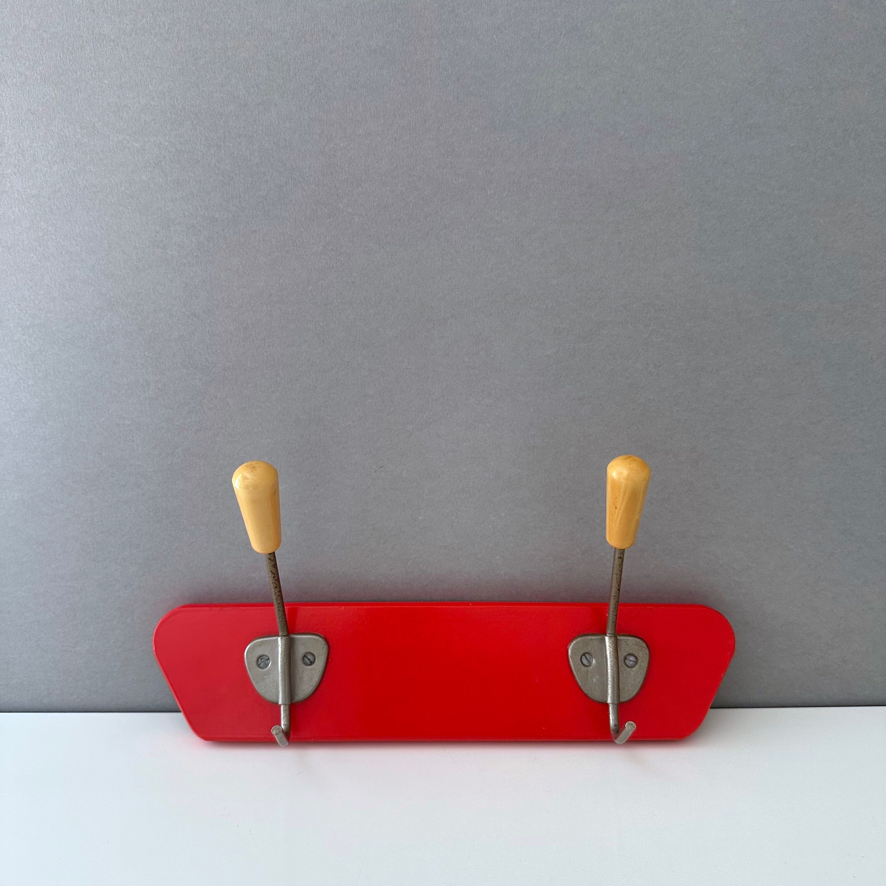 Red mid century coat rack