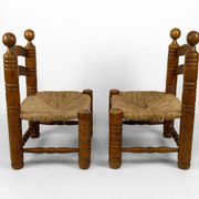 Paire de chaises basses paillées