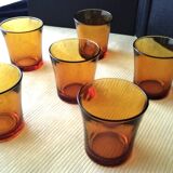 6 vintage Duralex table glasses in amber colour