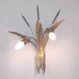 Pair reed and brass leaves sconces