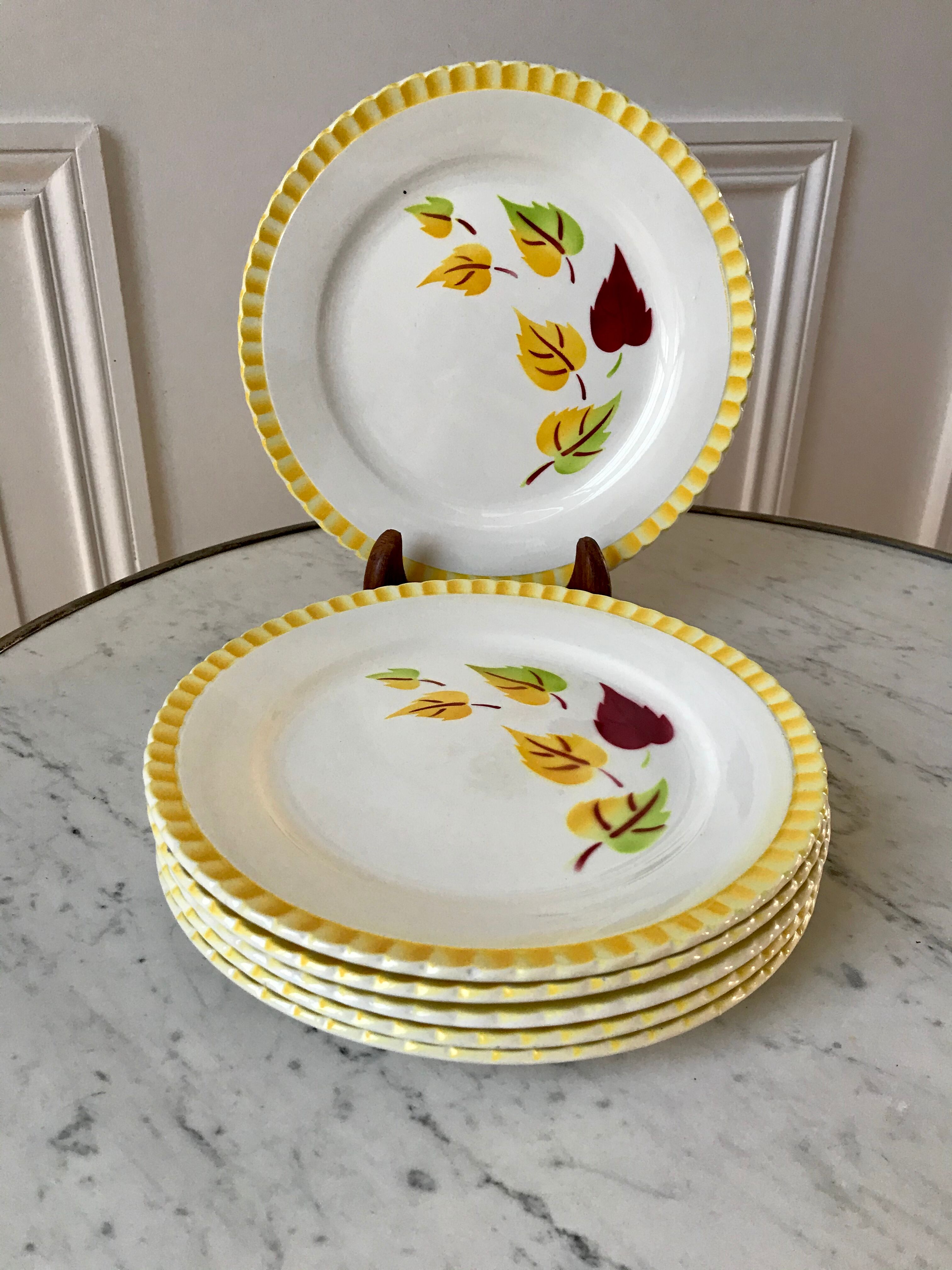 Set of 6 dessert plates Digoin Sarreguemines model "Alouette" years 30-40