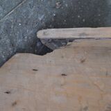 Large whitewashed wooden trench, solid driftwood, 1940s farmhouse style.