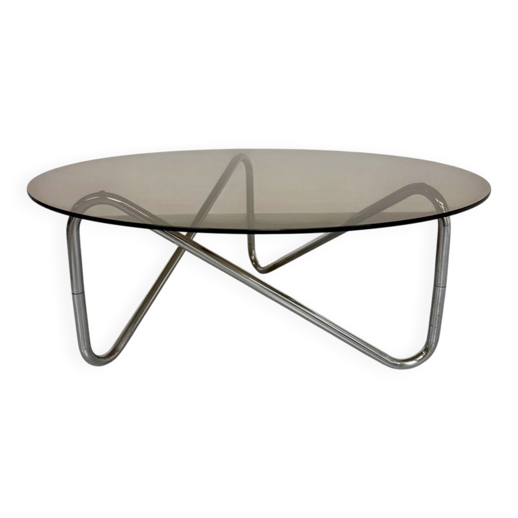 Tubular coffee table and smoked glass, French design, vintage 60s