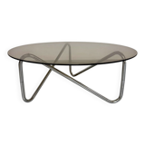 Tubular coffee table and smoked glass, French design, vintage 60s