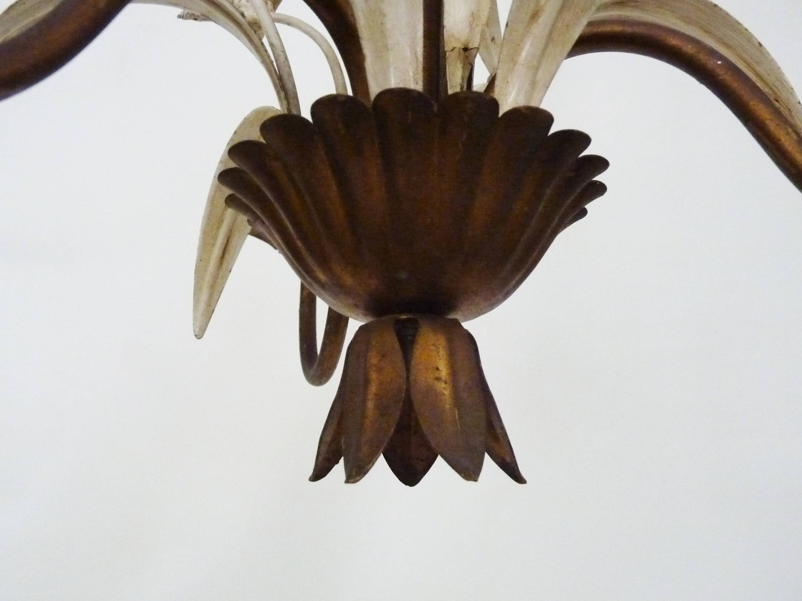Vintage Maison Masca wheat ear chandelier in aged metal from the 70s