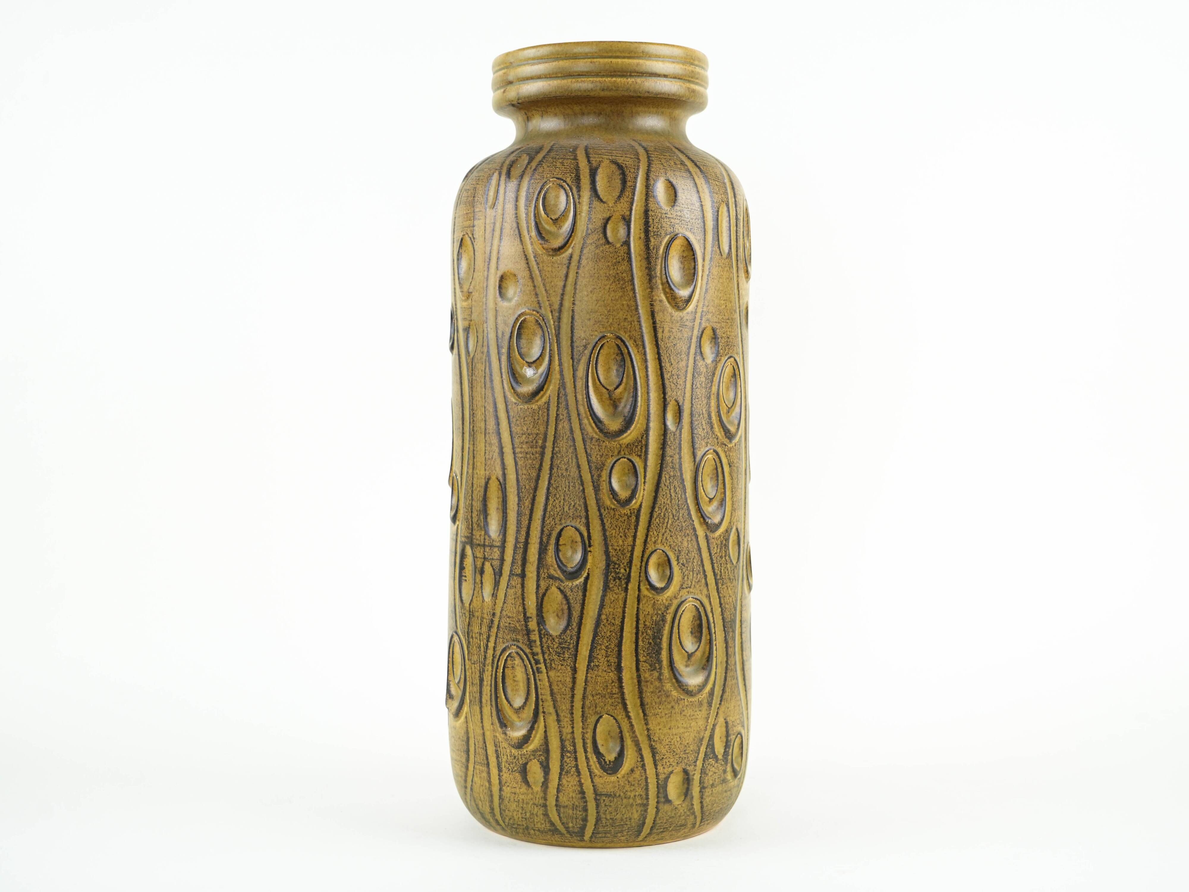 West German Fat Lava ceramic vase, glazed relief surface, 1970s
