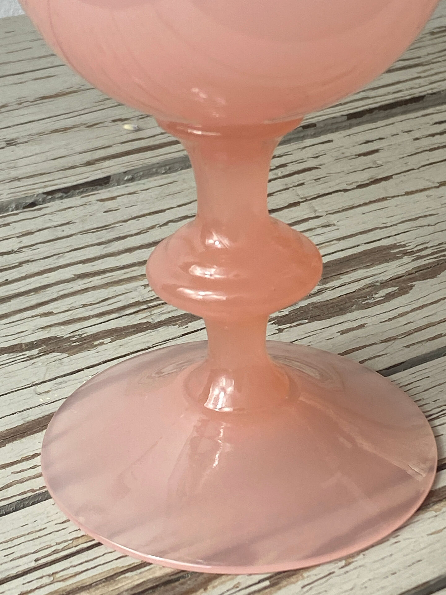 Goblet, stemmed glass in pink opaline, Portieux