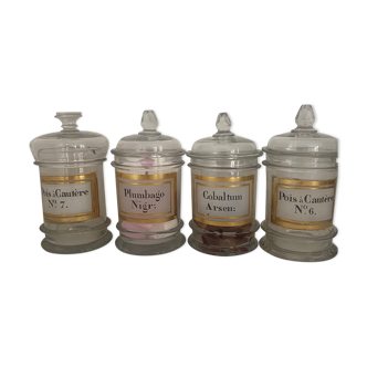 Set of 4 glass medicine jars