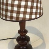 Wooden foot lamp brown tartan lampshade, cottage style