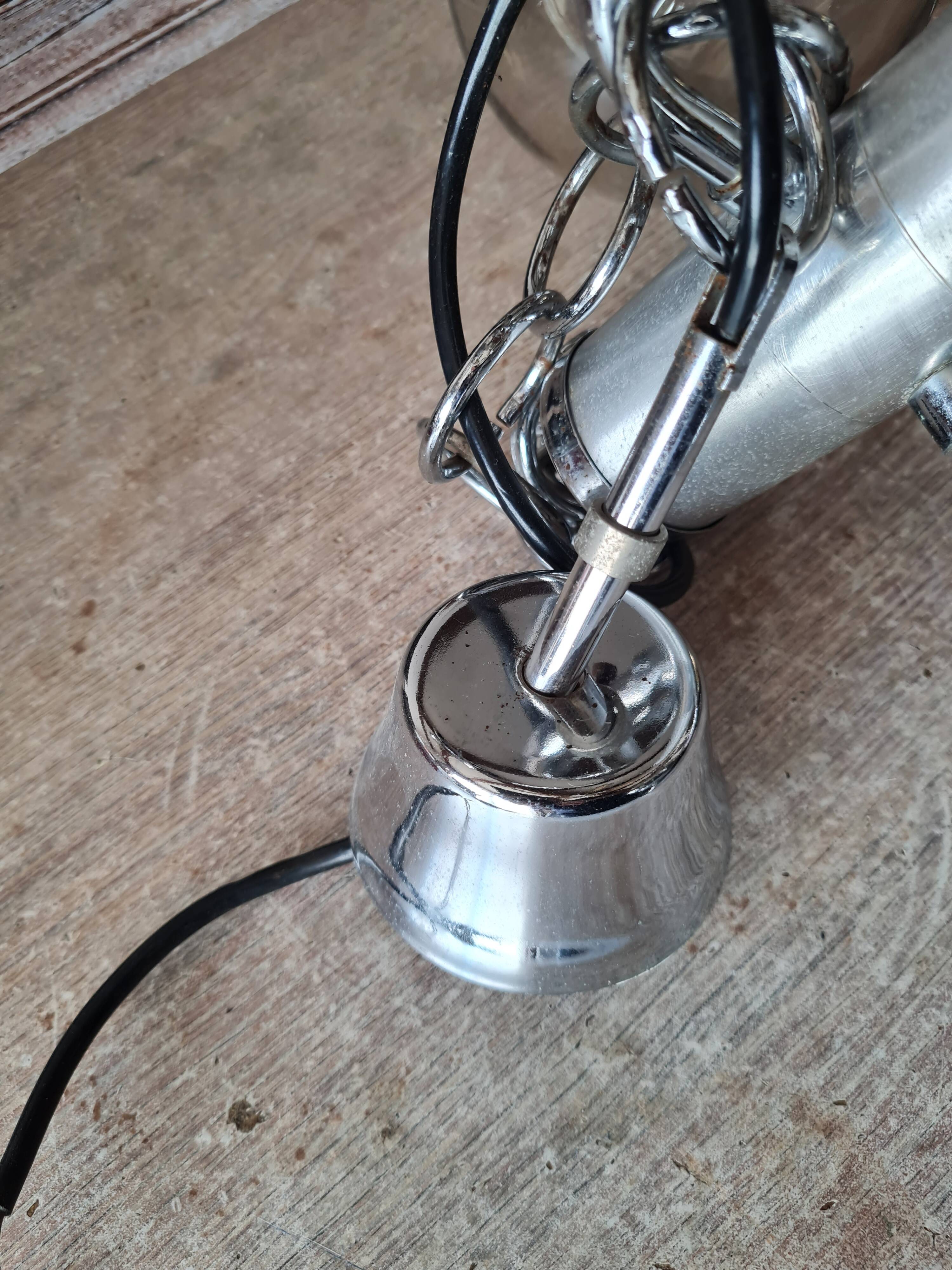 Chandelier with chrome metal frame from the 70s, 3 smoked globes