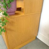 Tall LP display cabinet with glass doors and magazine shelf from Sweden