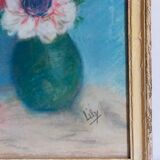 Pastel encadré "Les anémones" vintage