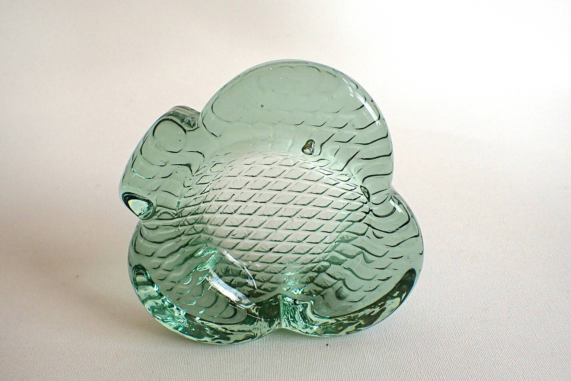 Vintage thick green glass aperitif bowl in the shape of a clover