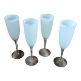 4 white champagne flutes