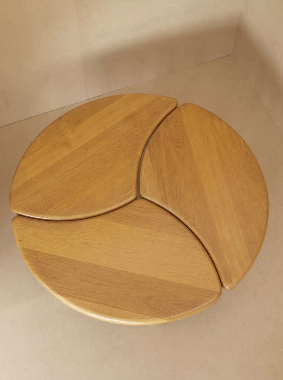 Vintage solid oak modular petal coffee tables circa 1980