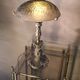Louis XV bronze lamp rocaille style 34x25, molded glass lampshade signed Stella