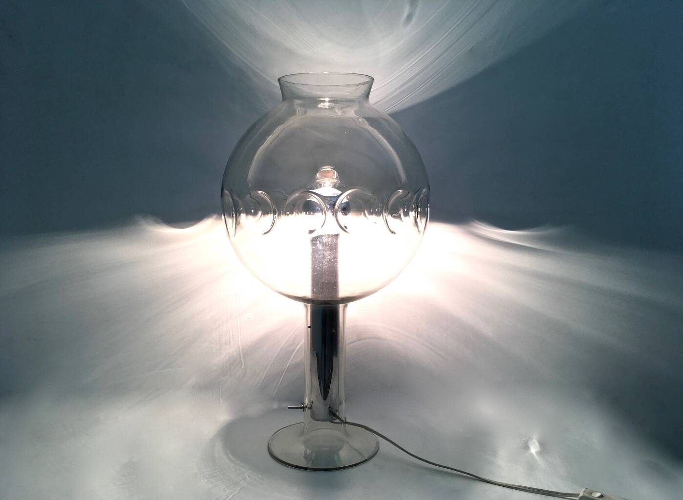 Steel Table Lamp with a Spheric Transparent Murano Glass Lampshade, Italy