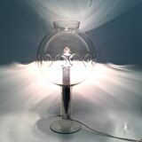 Steel Table Lamp with a Spheric Transparent Murano Glass Lampshade, Italy