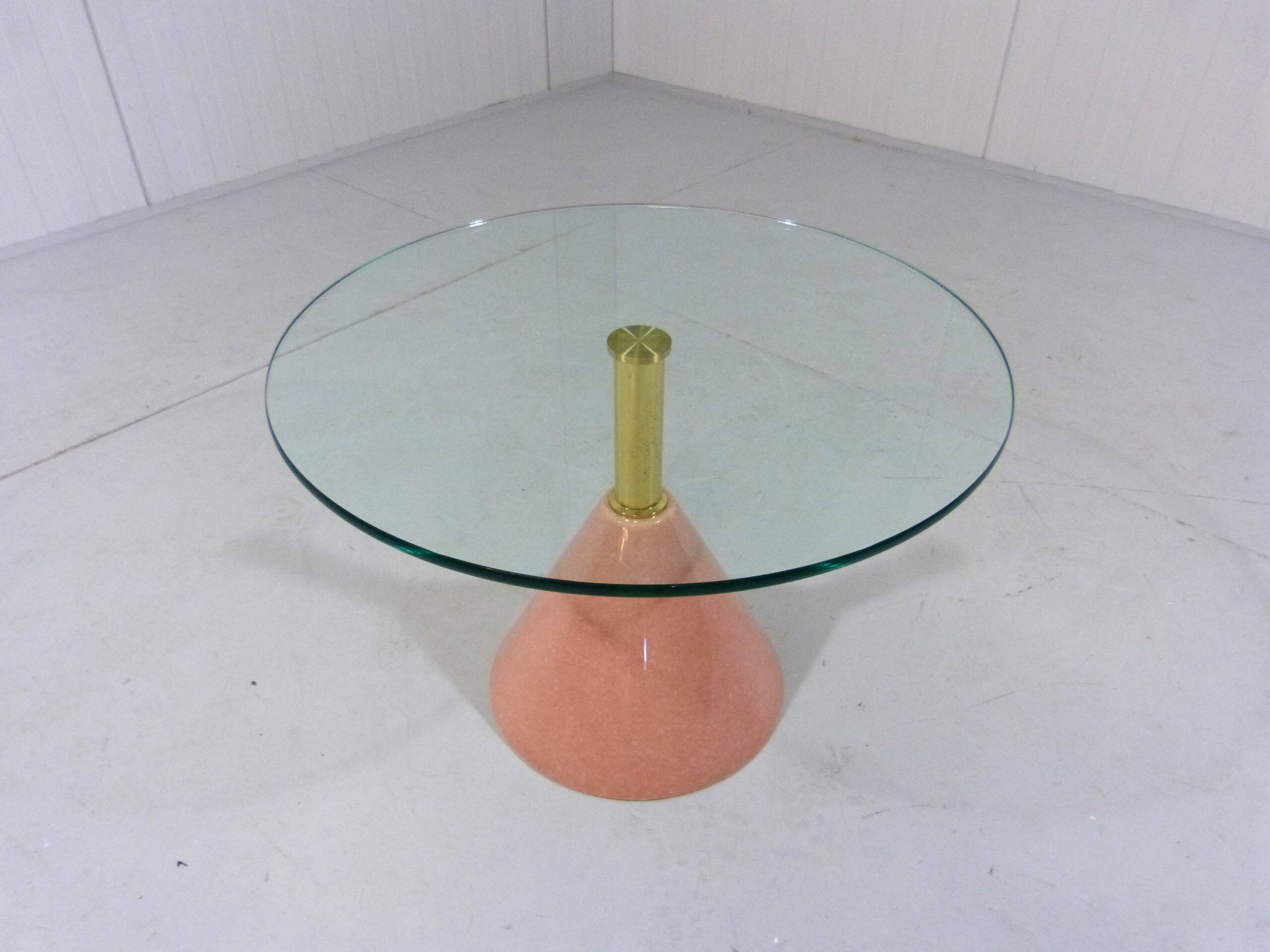 Italian Memphis style pink natural stone & glass side table 1980’s