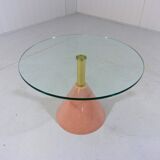 Italian Memphis style pink natural stone & glass side table 1980’s