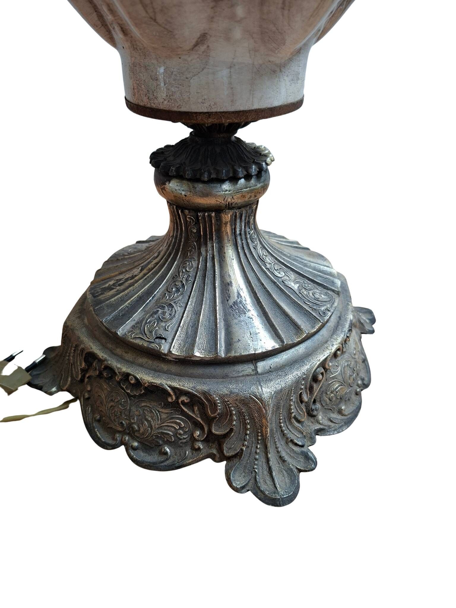 Lampada da Tavolo Vintage in Ceramica dipinta a mano e Velluto Bordeaux