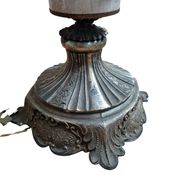 Lampada da Tavolo Vintage in Ceramica dipinta a mano e Velluto Bordeaux