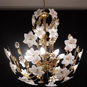 Large Size Vintage Murano Glass Chandelier White Flowers, 1970
