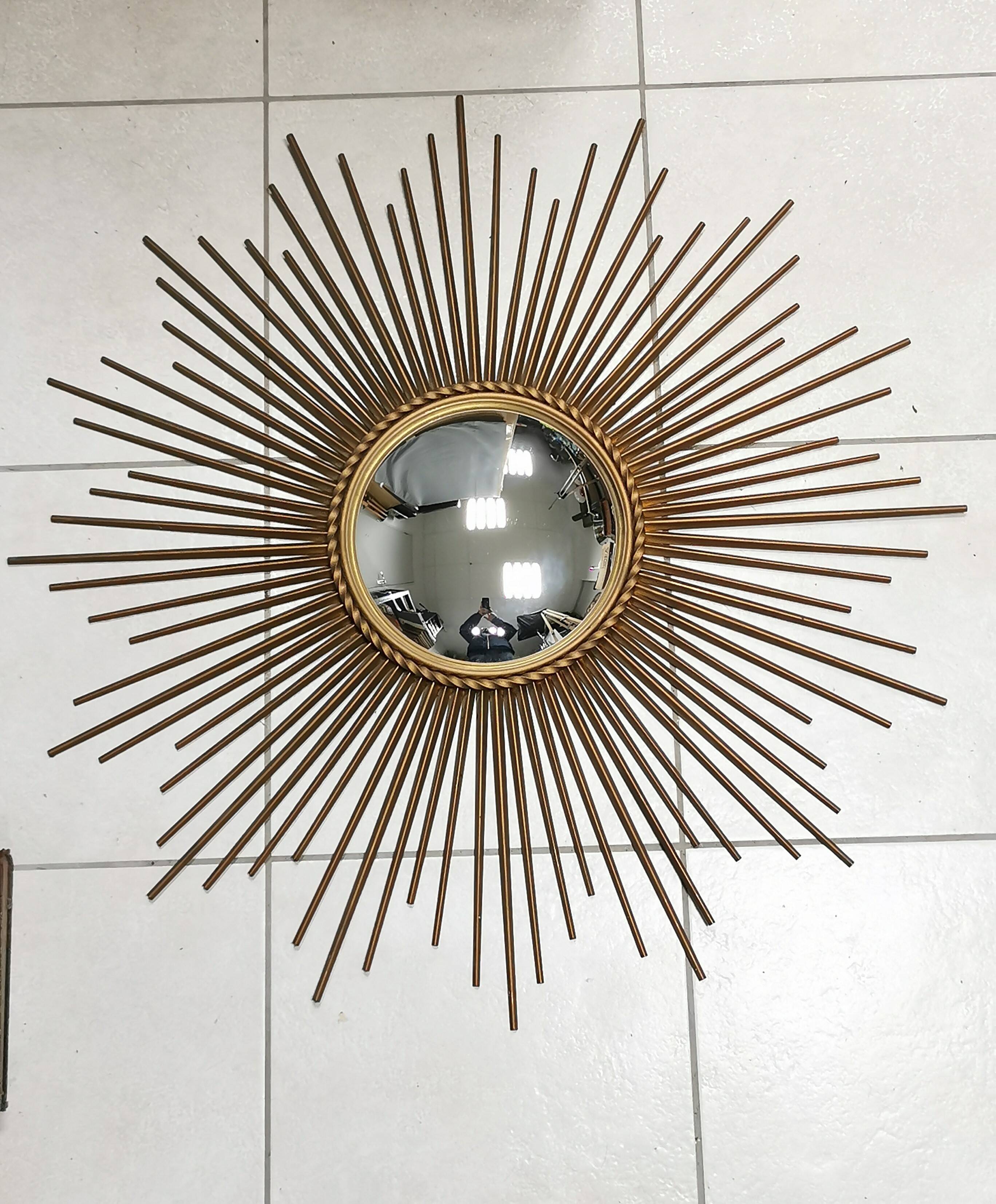 Large vintage mirror chaty vallauris 80 cm, sun, witch's eye
