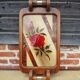 Vintage large Art Deco wooden tray – rose decoration